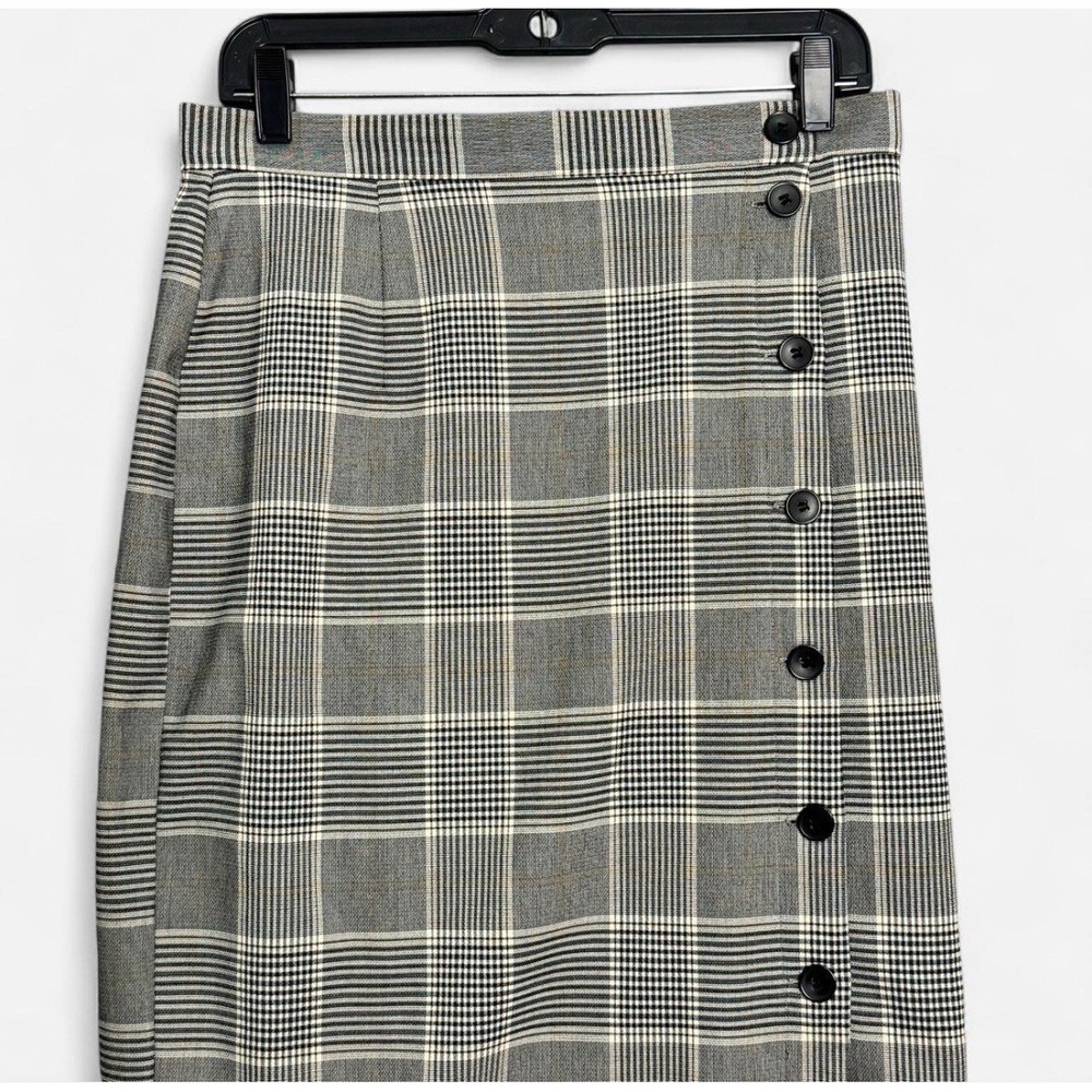 H&M Grey Plaid Academia Office Career Pencil Skirt Black Buttons Size 10 EUC - Picture 3 of 8